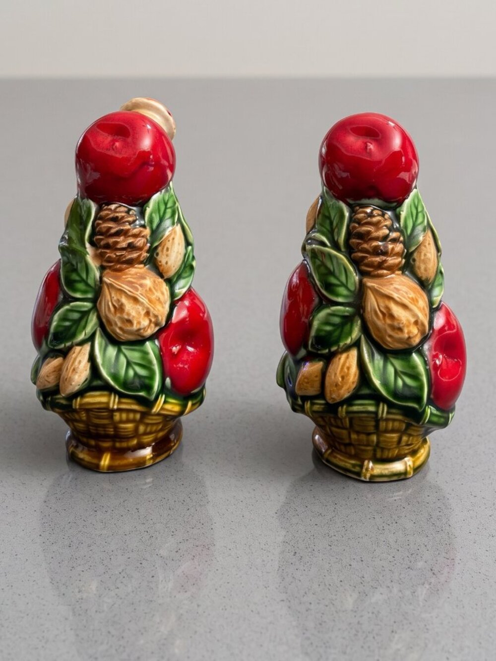 Vintage 1960s Inarco Japan Apple Nut Fruit Salt Pepper Shakers 5.5”